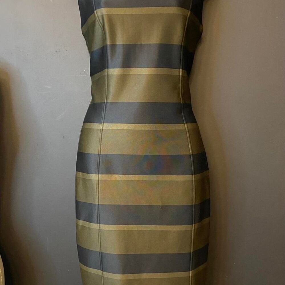 Striped Olive Black & White Pencil Dress